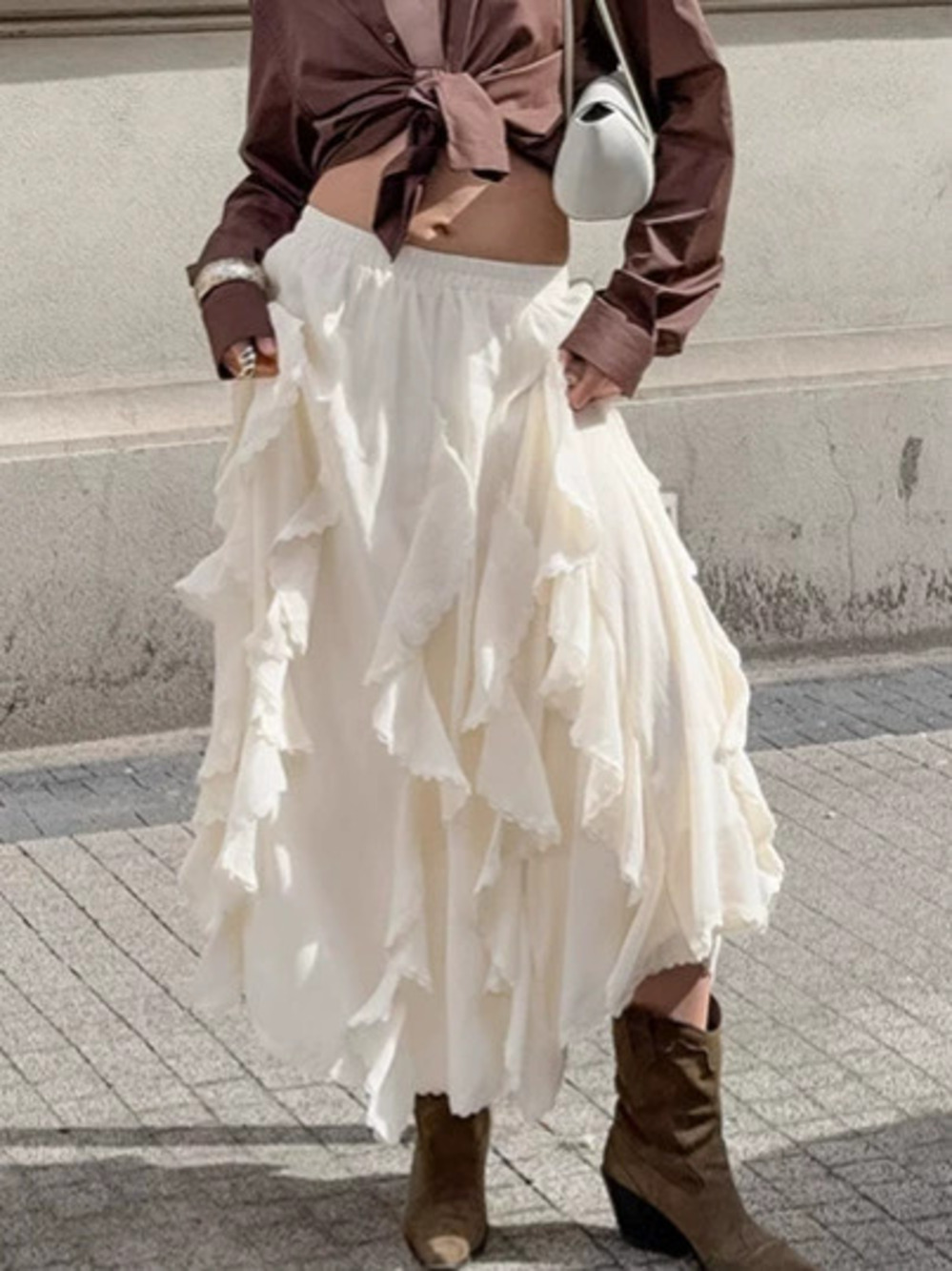 Forever 21 Ruffle Chiffon Midi Skirt Autumn